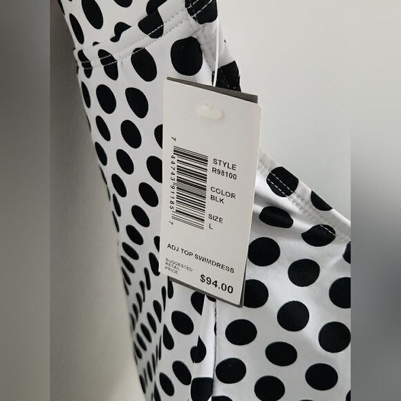 Kenneth Cole Reaction 1PC Swim Black & White Dots Ruffle Hem Women's Size Large - Picture 5 of 6